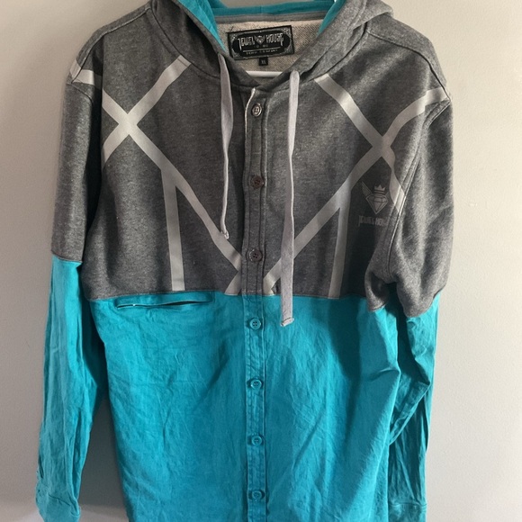Other - Jewel house Gray and Blue Hoodie button down
